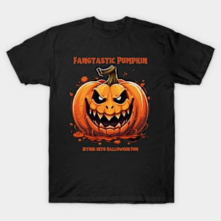 Fangtastic Pumpkin Biting into Halloween Fun T-Shirt